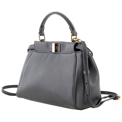 Fendi Ladies Peekaboo Iconic Mini Black Leather Bag 